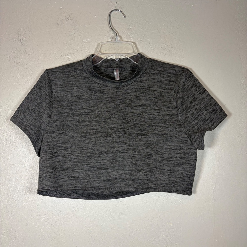 Free People Movement Womens Gray Space Dye Open Back Crop Top Mock Neck XL